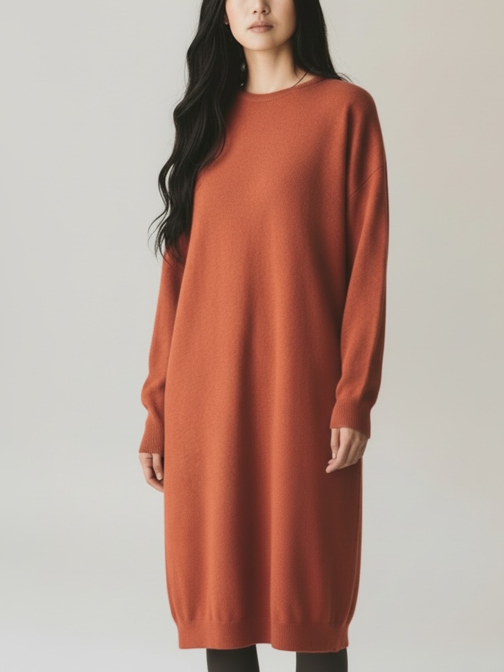 Joan Vass Orange Cotton Midi Sweater Dress - Large